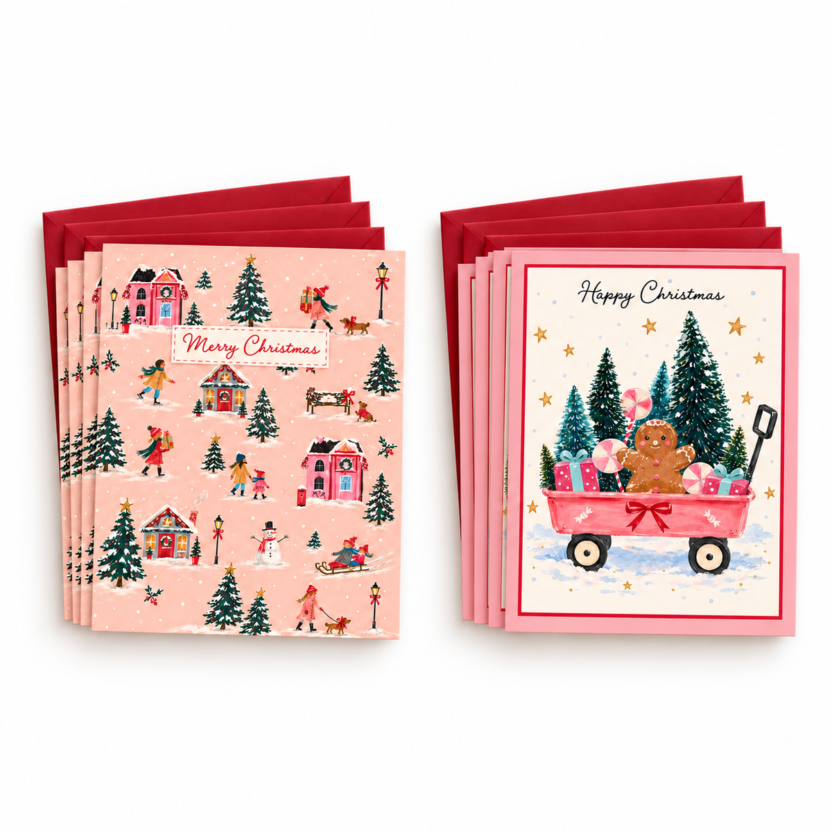 Christmas Greeting Card Set – Snowy Village & Gingerbread Wishes
