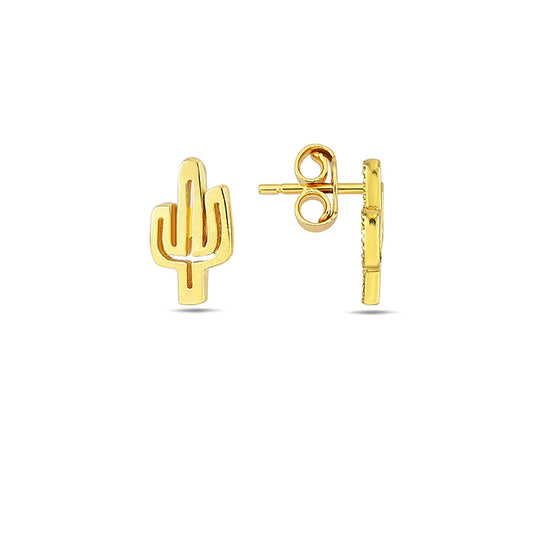 Cactus-Shaped 9 Carat Gold Ear Studs