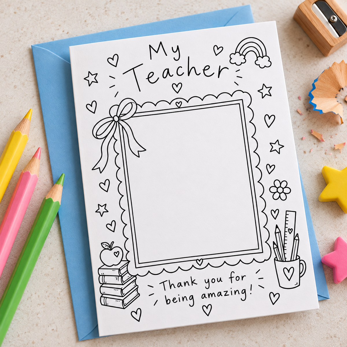 My Teacher – Thank You Colouring Card