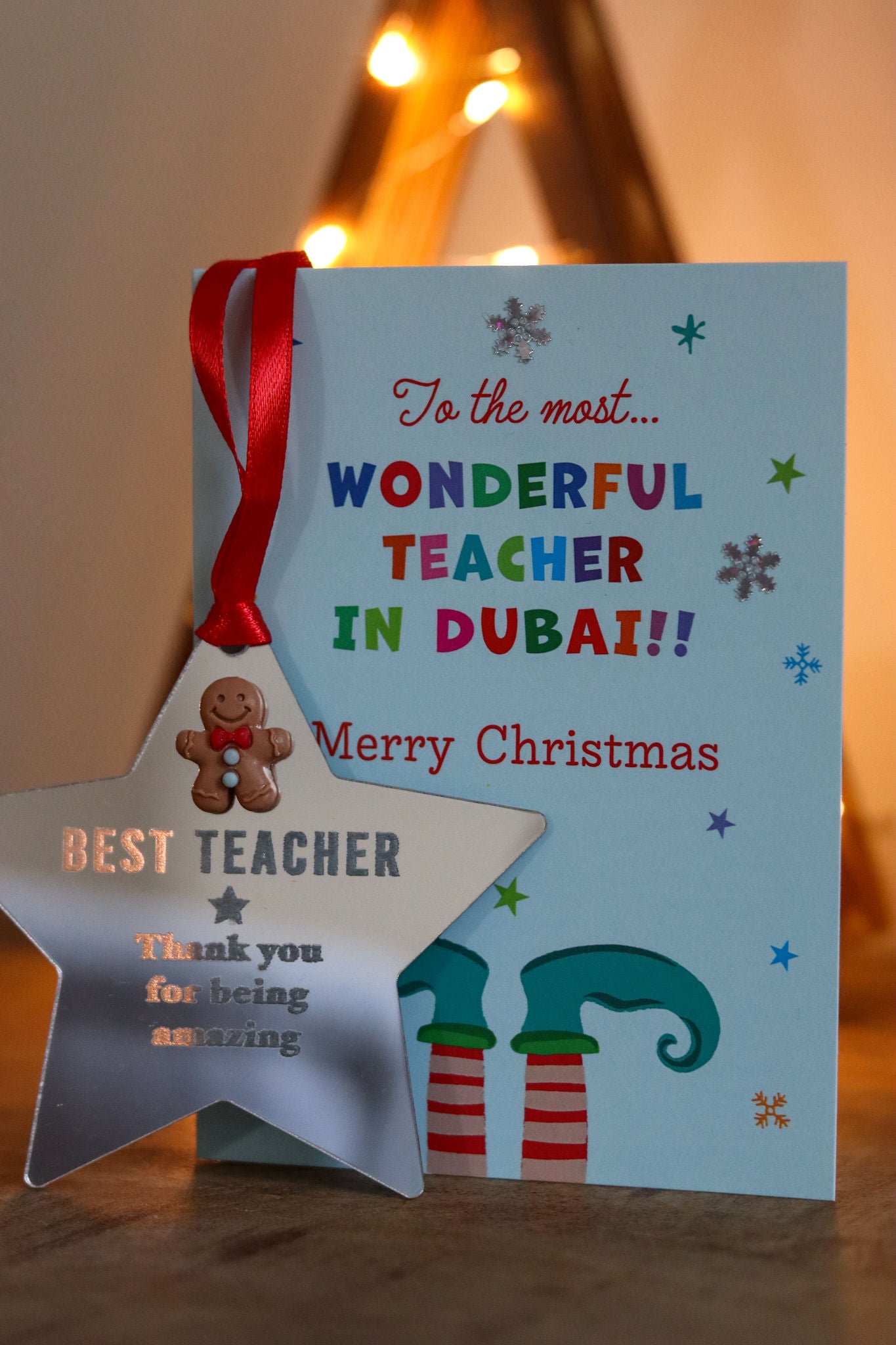 Christmas Card with medal - Best Teacher