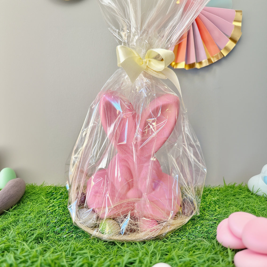 Pink Easter Milk Chocolate Bunny Head with chocolate Mini Eggs