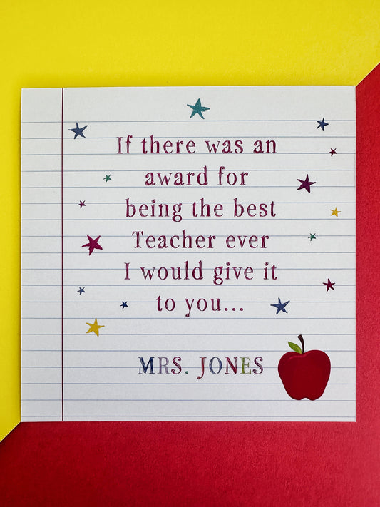 Teacher Card - Best Teacher Award