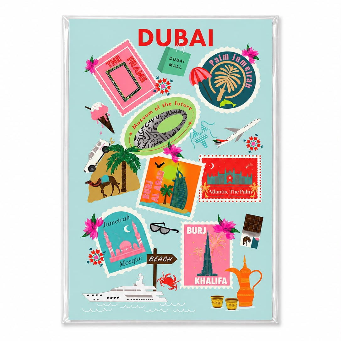 Dubai Travel Stamp A4 Mounted Art Print