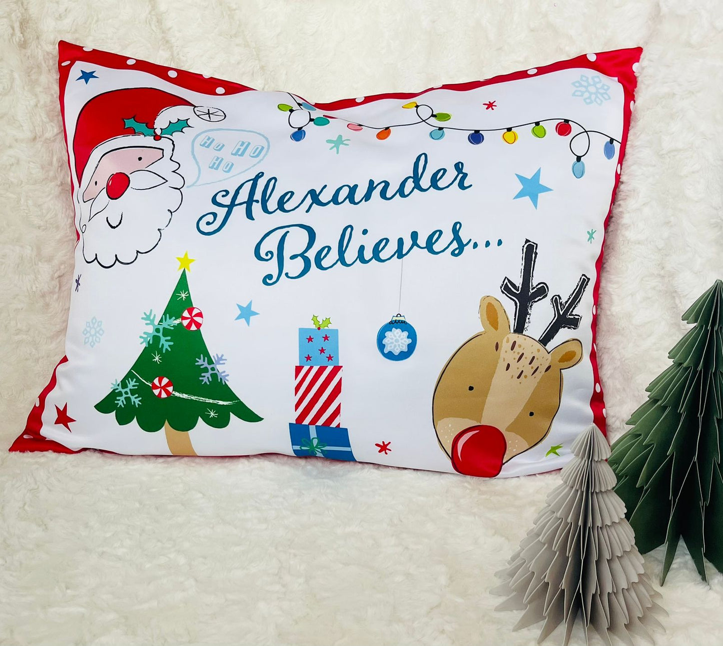 Personalised Christmas pillowcase with Santa and Reindeer