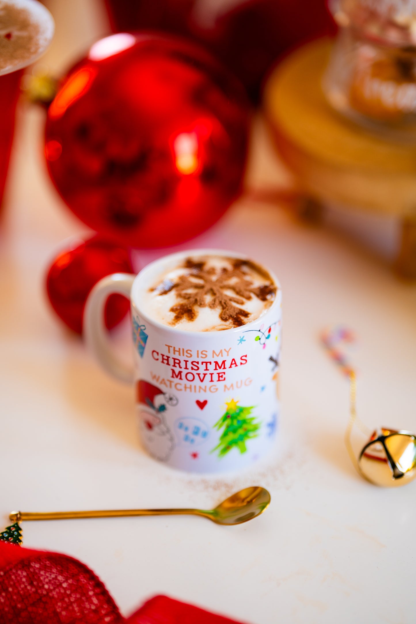 Christmas Hot Chocolate Mug with snowflake stencil