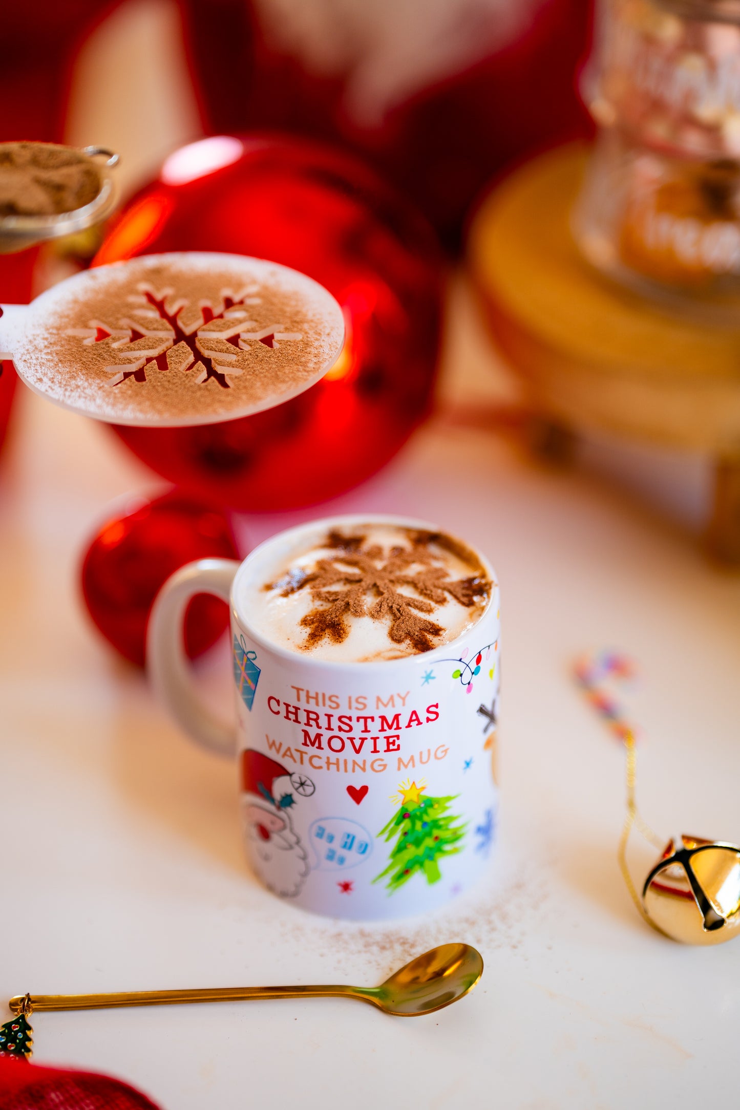 Christmas Hot Chocolate Mug with snowflake stencil