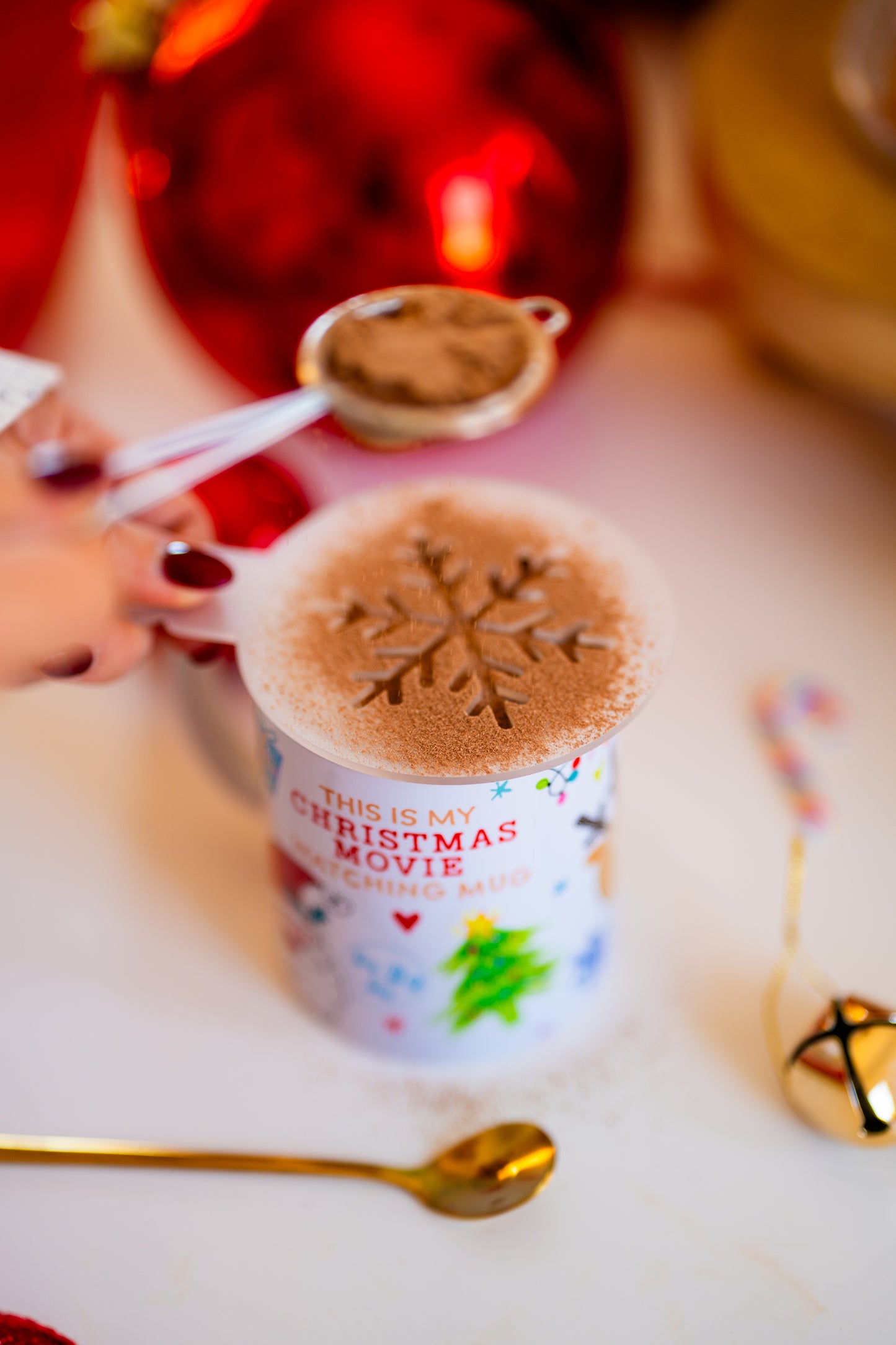 Christmas Hot Chocolate Mug with snowflake stencil