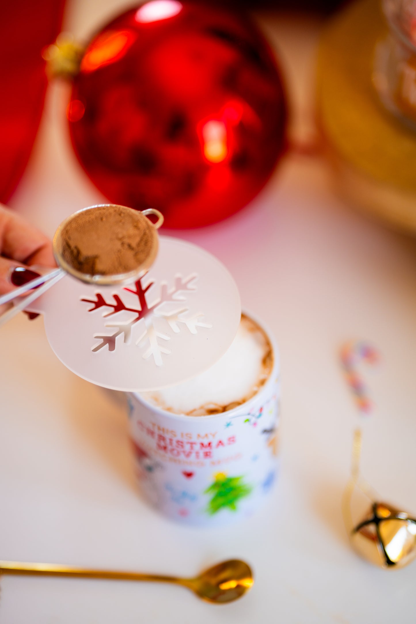 Christmas Hot Chocolate Mug with snowflake stencil