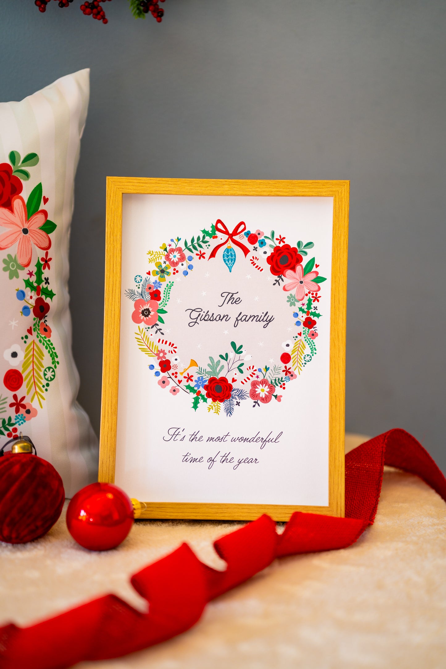 Personalised Christmas Wreath framed print