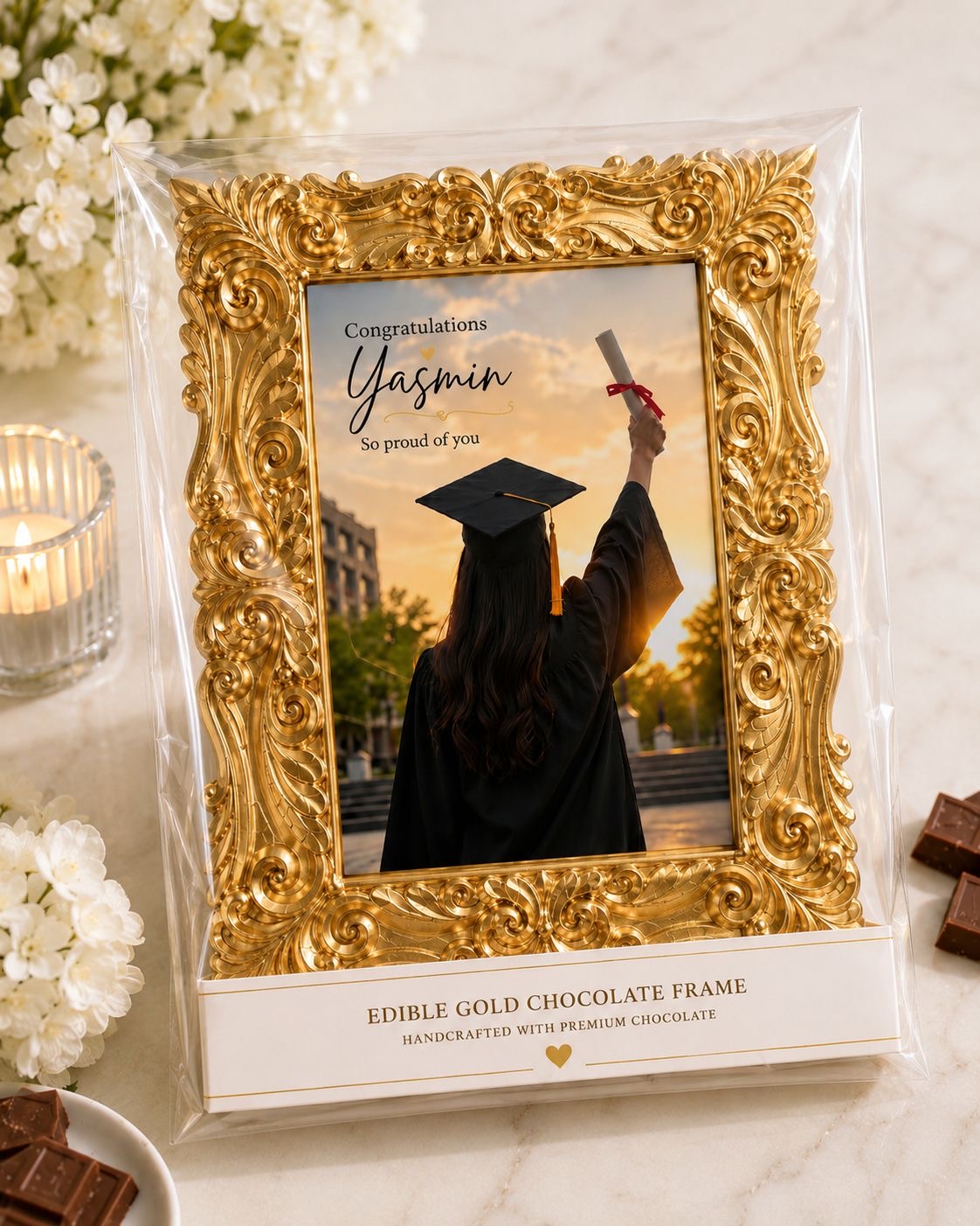 Customizable Golden Graduation Chocolate Frame