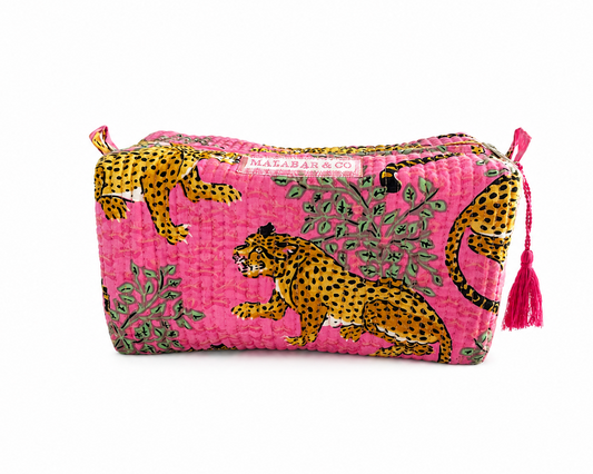 Wild Leopard Quilted Cosmetic Bag