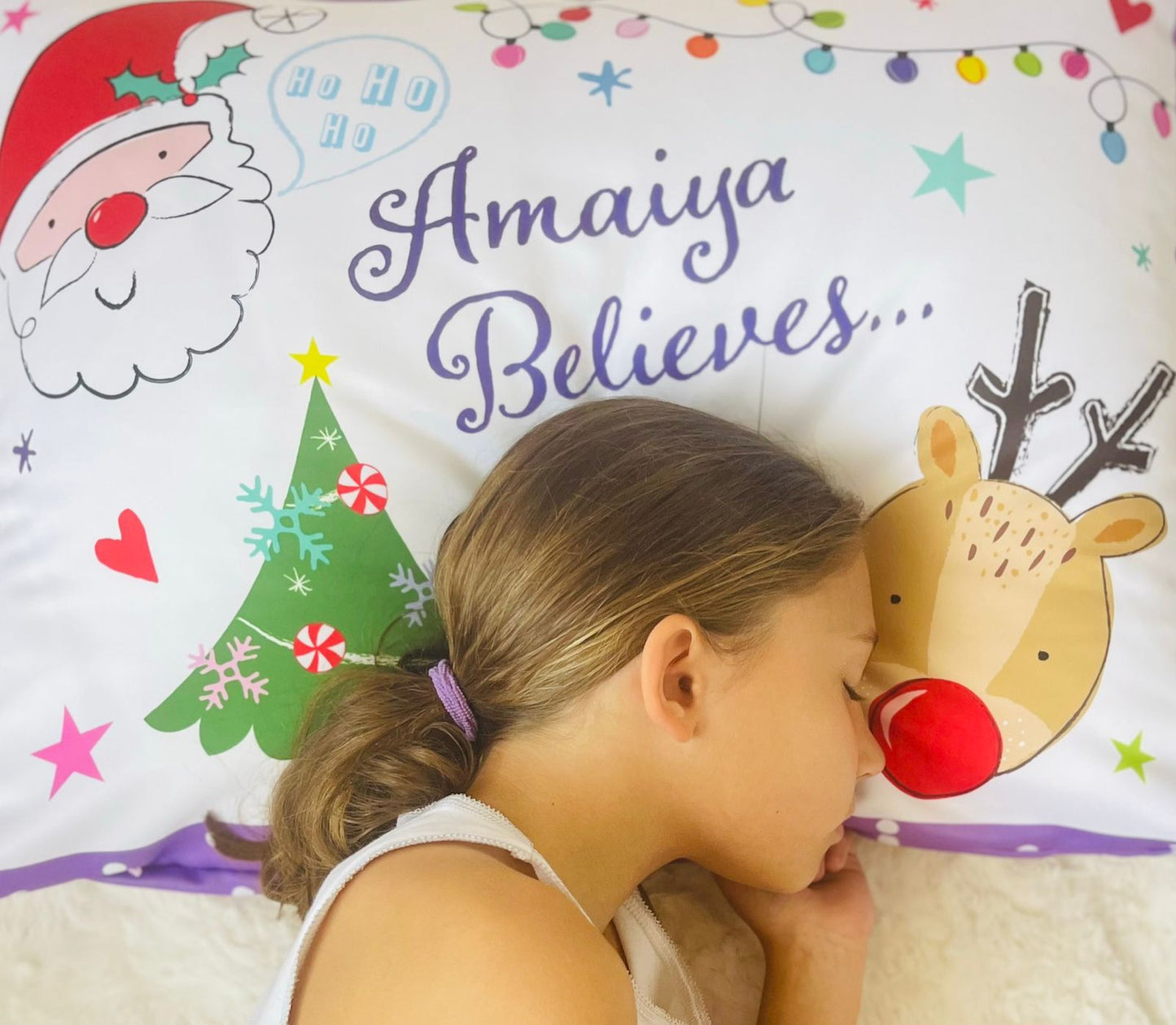 Personalised Christmas pillowcase with Santa and Reindeer