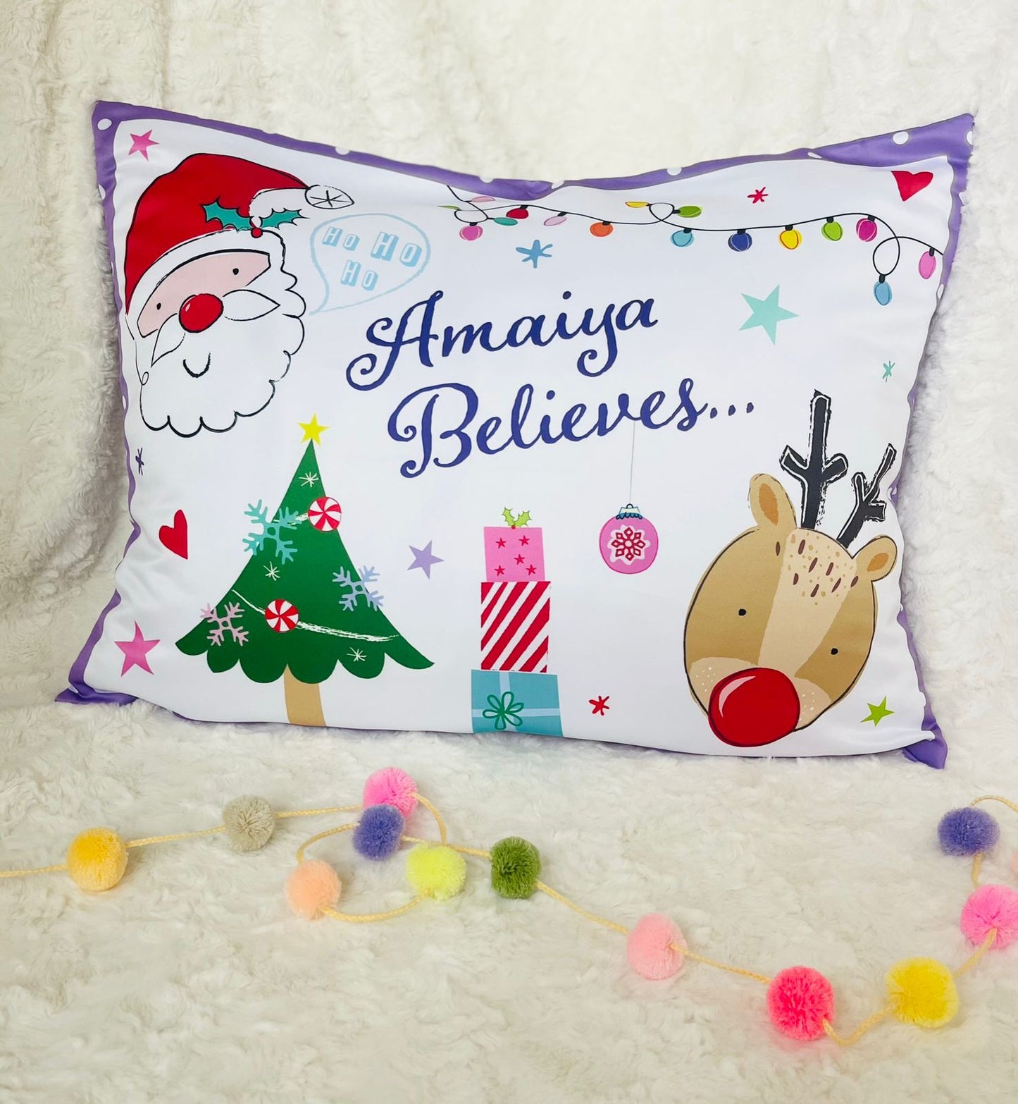 Personalised Christmas pillowcase with Santa and Reindeer