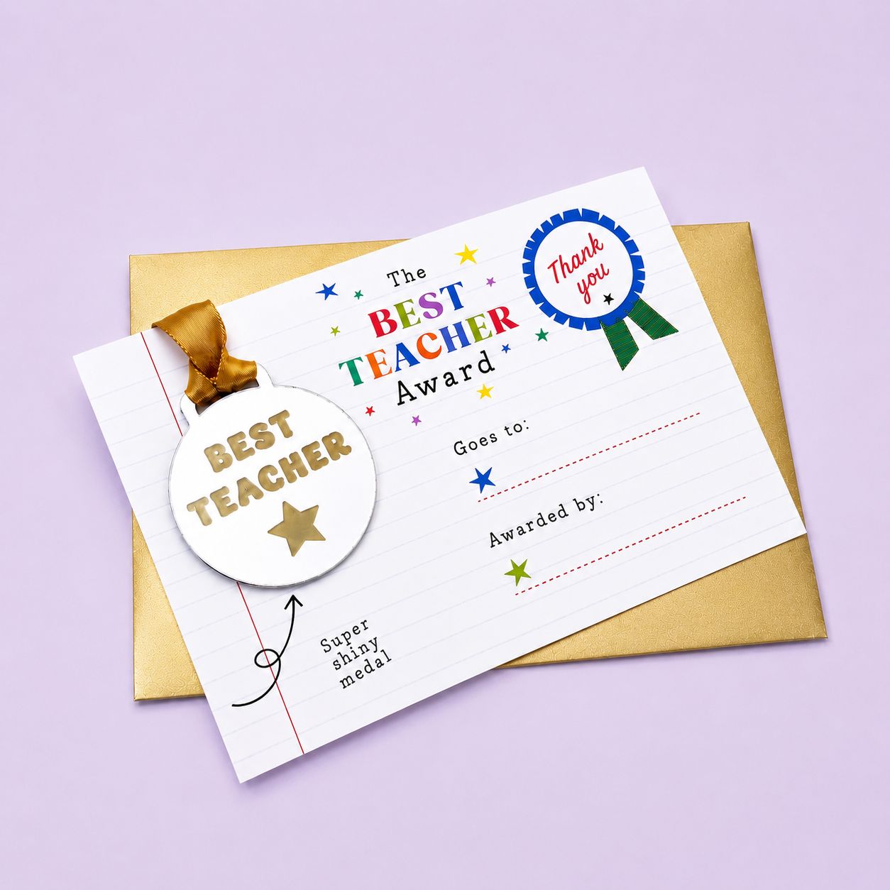 Best Teacher Award Medal Card