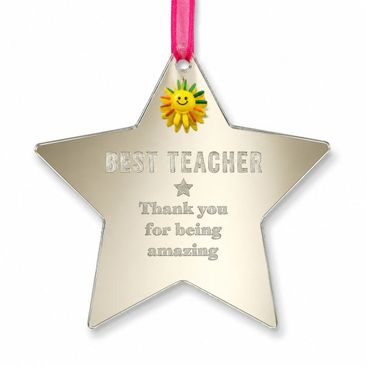 Best Teacher Star Plaque – Mirror Finish