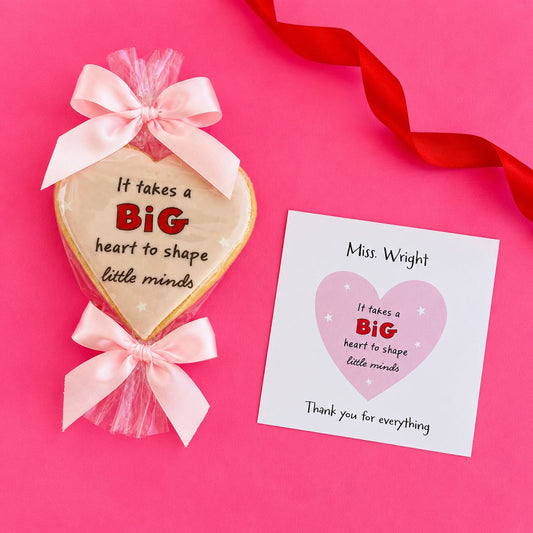 Personalized Teacher Gift Set – Greeting Card & Heart Iced Fondant Cookie