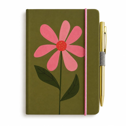 A6 Floral Hardback Notebook with Gold Pen