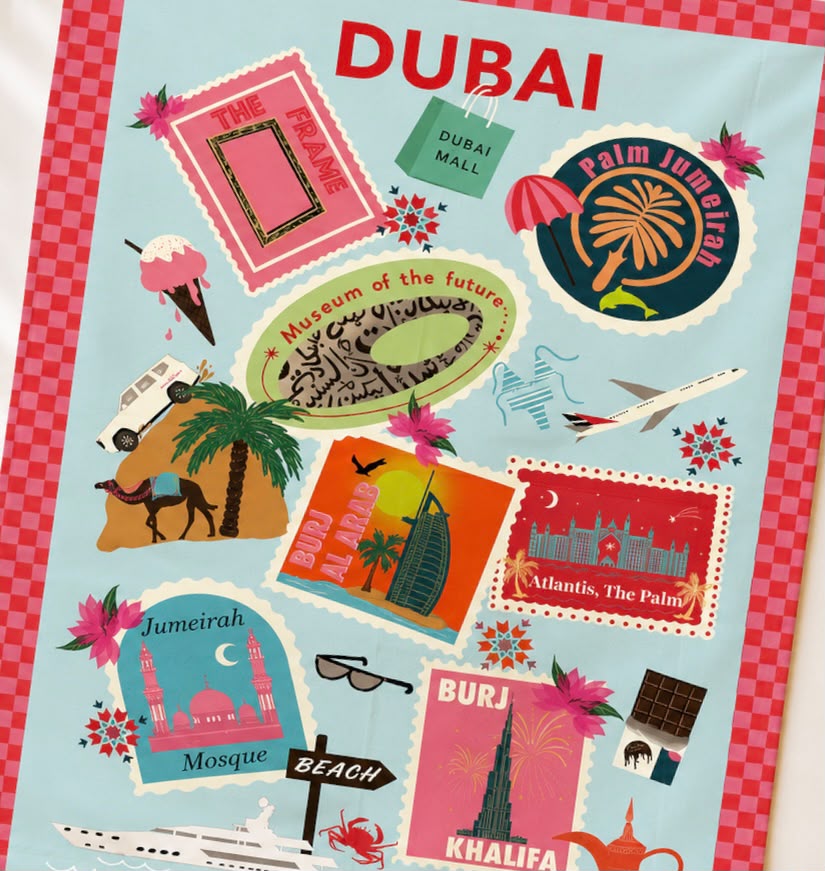 Dubai Landmark Stamp Tea Towel | 100% Cotton