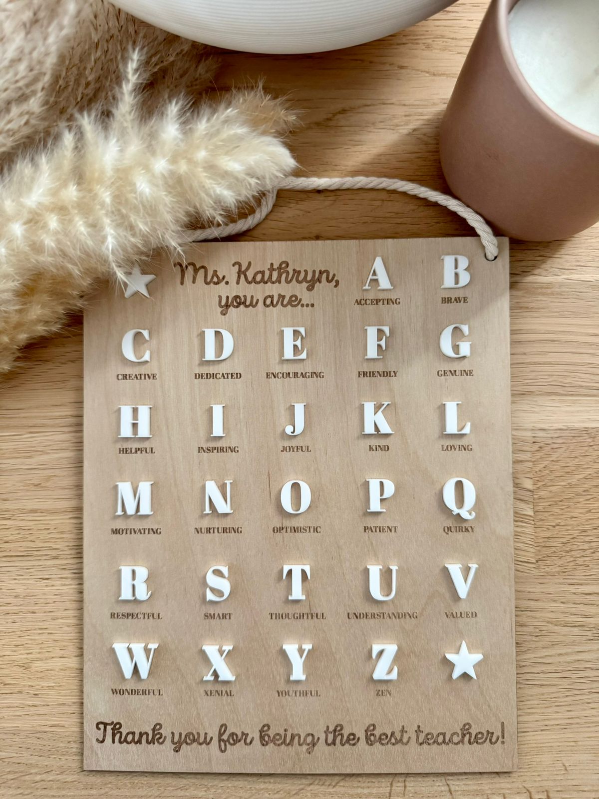 Alphabet Wood & Acrylic Thank You Teacher Hanging Sign
