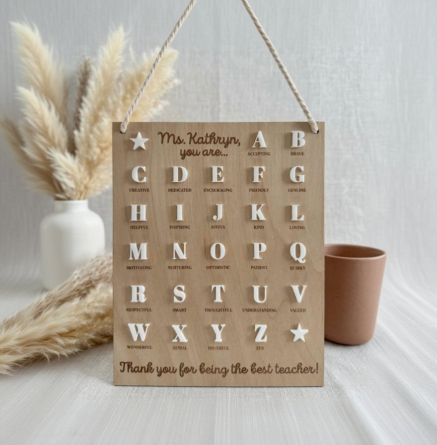 Alphabet Wood & Acrylic Thank You Teacher Hanging Sign