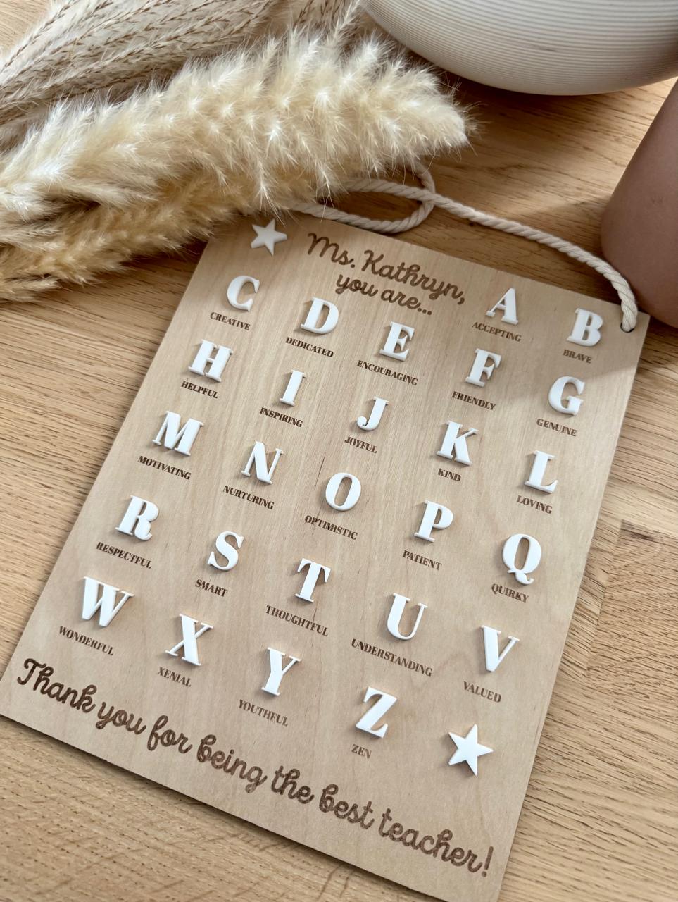 Alphabet Wood & Acrylic Thank You Teacher Hanging Sign