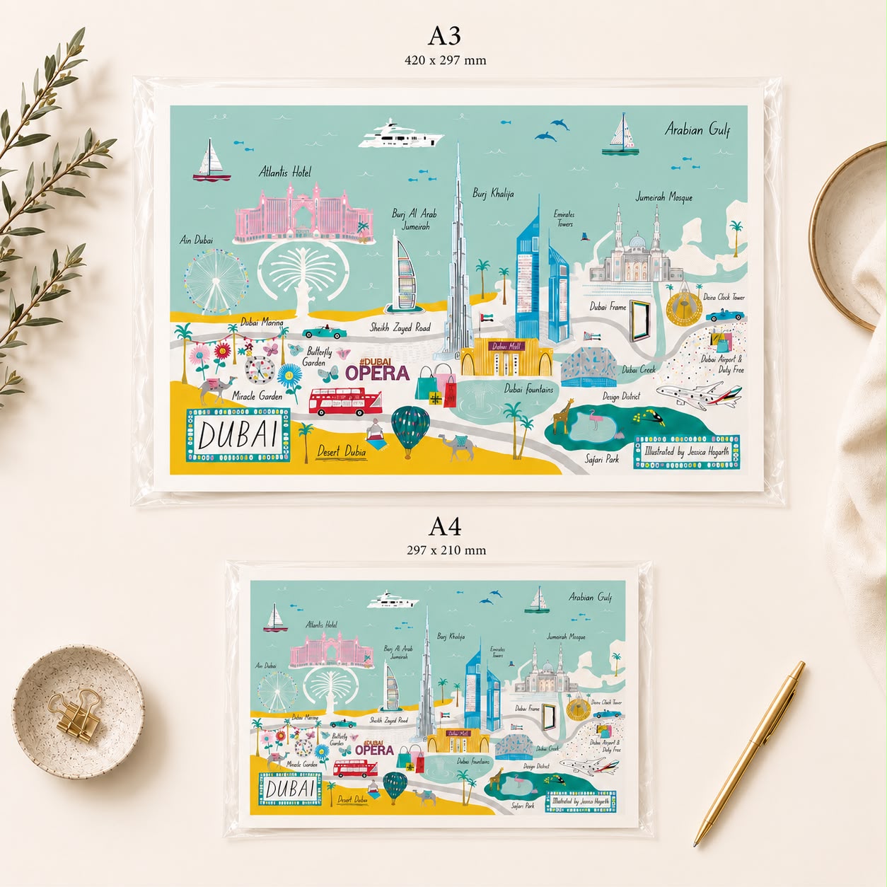 Dubai Illustrated Print by Jessica Hogarth