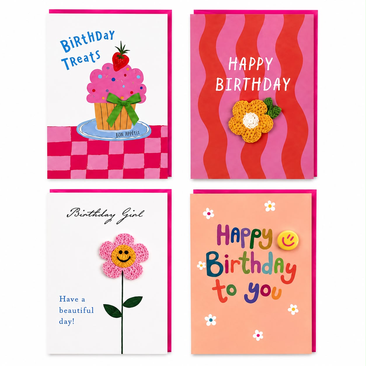 4 Female Hand-Finished Greeting Cards Bundle