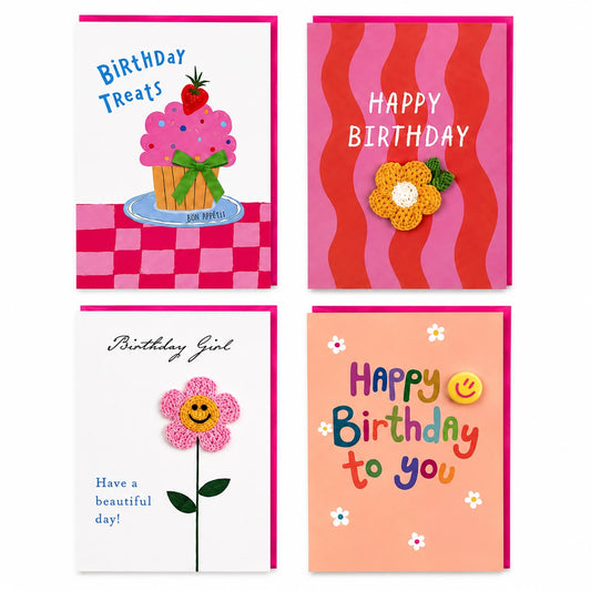 4 Female Hand-Finished Greeting Cards Bundle
