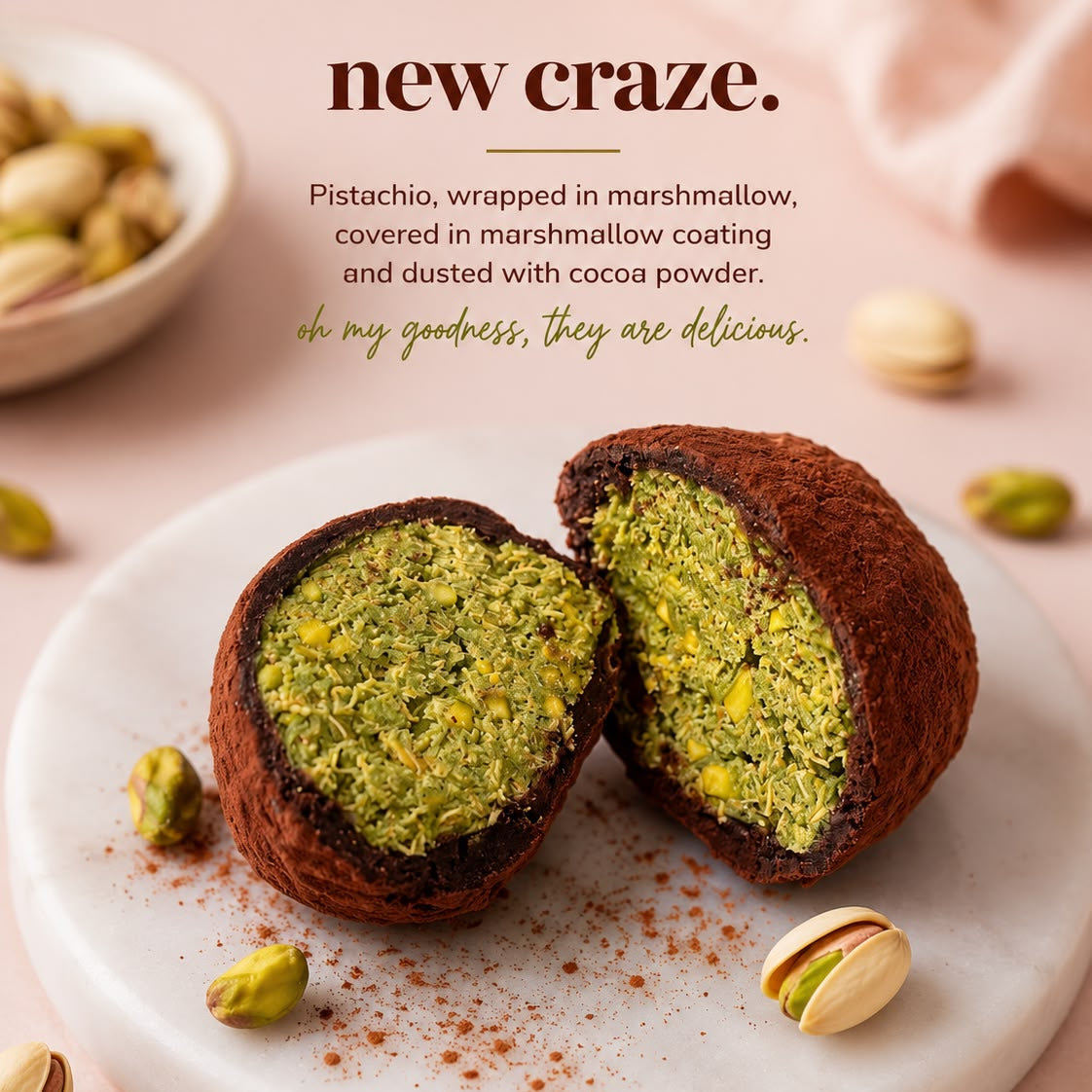Pistachio Kunafa Marshmallow Cocoa Bomb