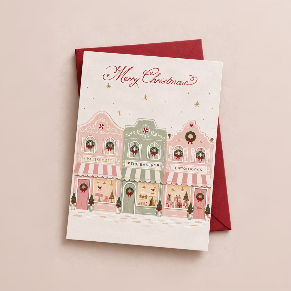 Pastel Christmas Village Greeting Card