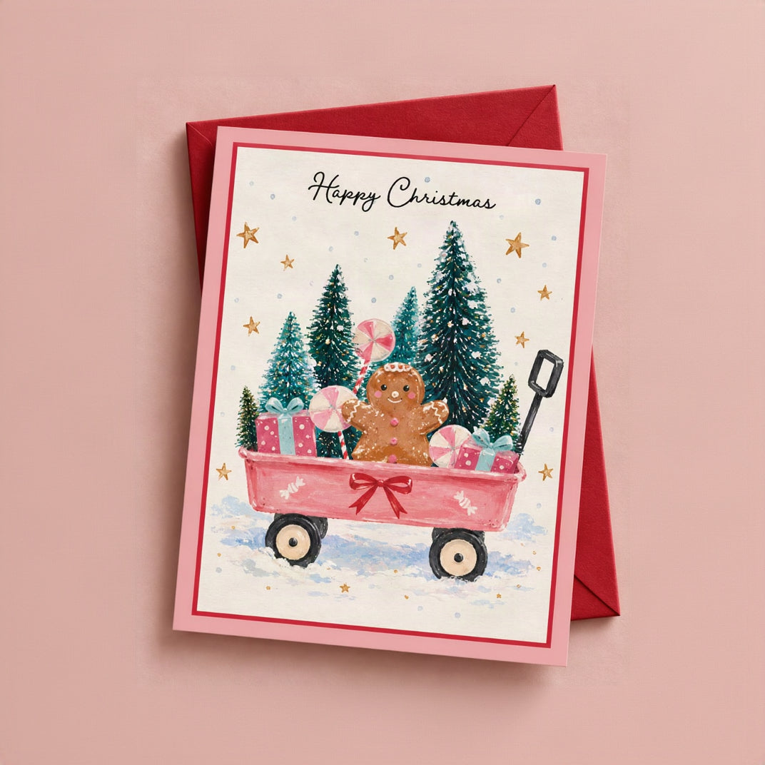 Happy Christmas Gingerbread Wagon Greeting Card
