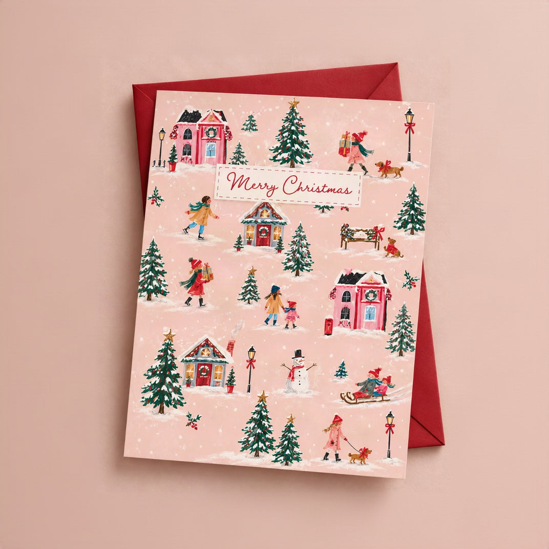 Merry Christmas Winter Village Greeting Card