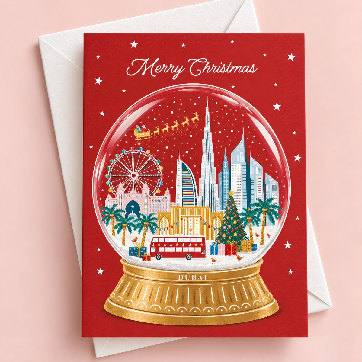 Dubai Christmas Snow Globe – Festive Greeting Card