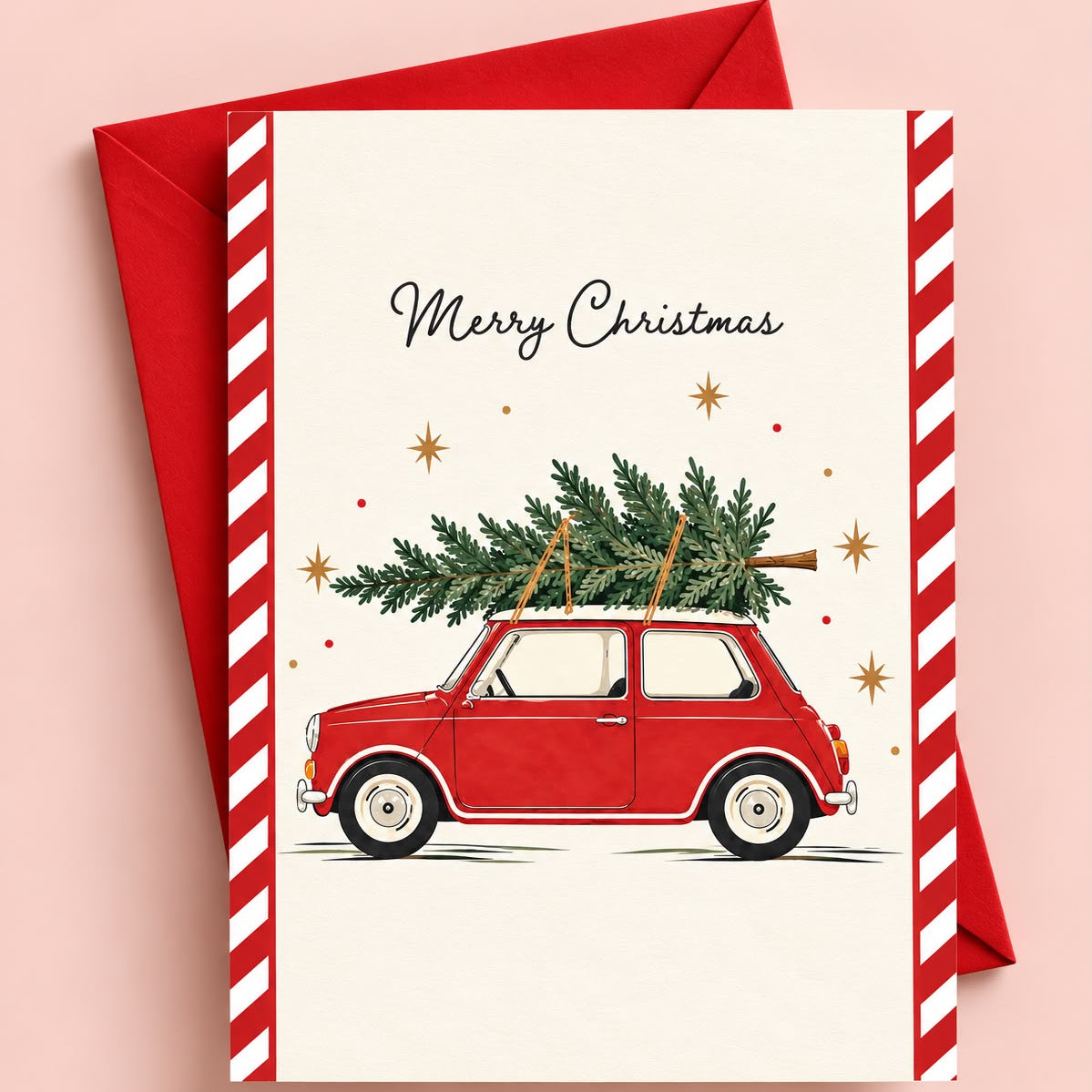 Merry Christmas – Classic Red Car Greeting Card