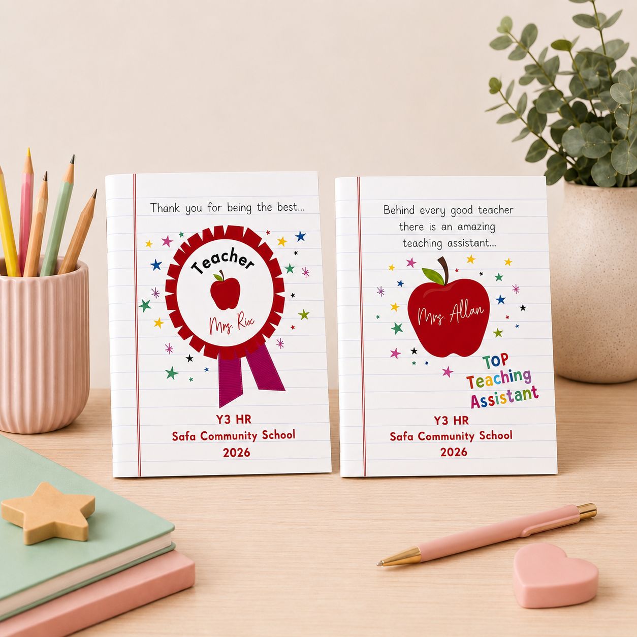 Personalised Teacher and Teaching Assistant Appreciation Notebooks Bundle