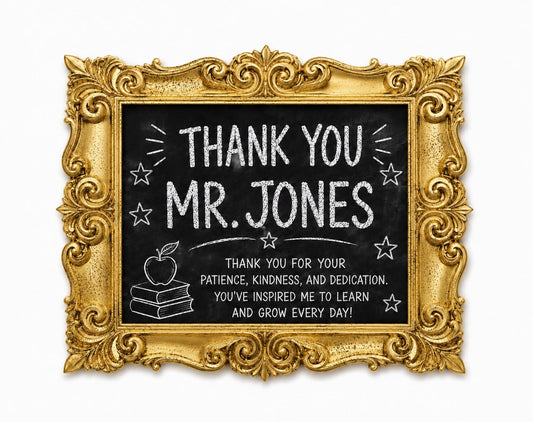 Personalised Teacher Appreciation Chocolate Plaque – Gold Frame Design
