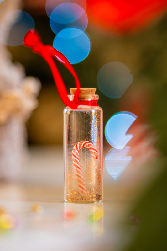 Handmade Candy Cane Glass Bottle Decoration - Assorted Colours