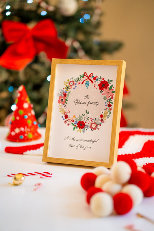 Personalised Christmas Wreath framed print