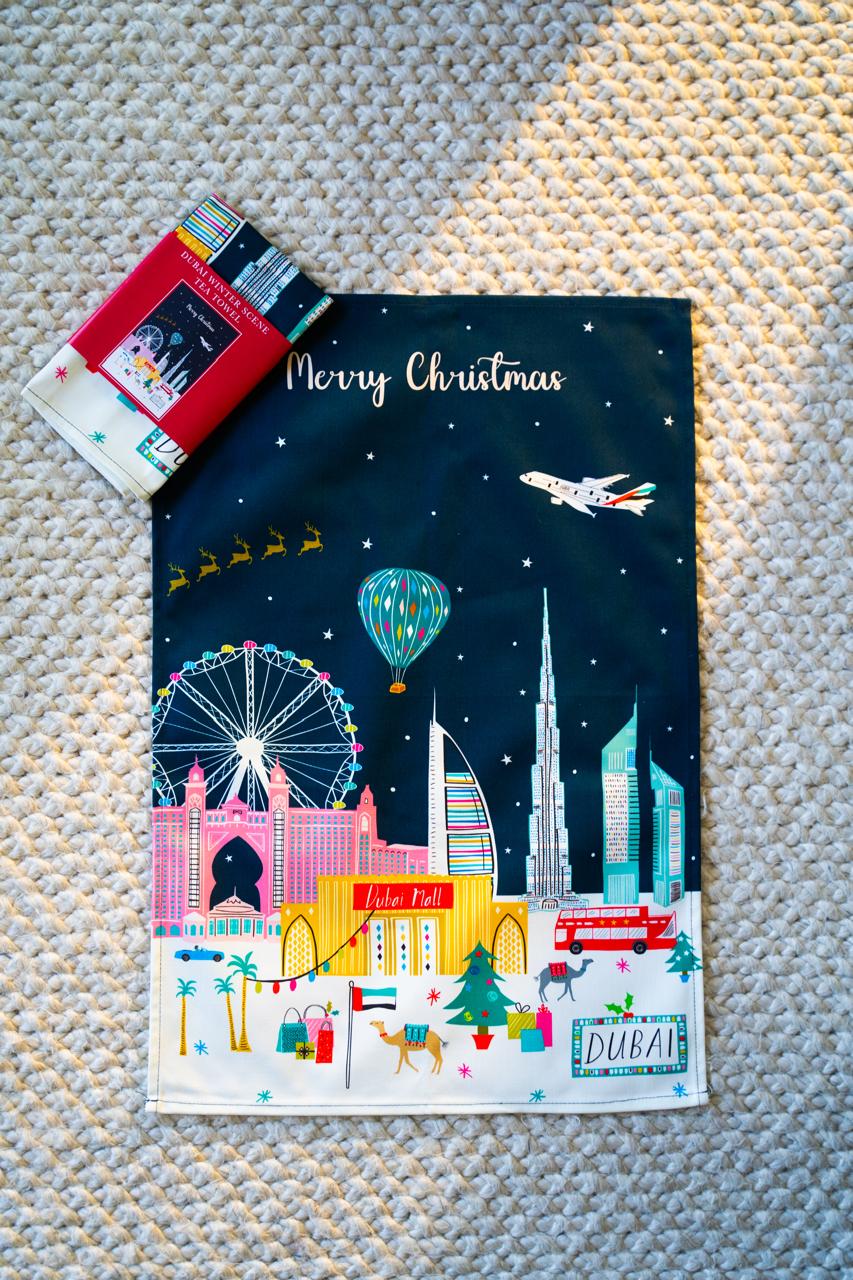 Dubai Landmark-Themed Christmas Tea Towel - 100% cotton